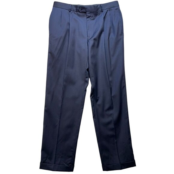 Jos. A. Bank Men's Pleated Front Dress Pants Cuffed Hem Size 38 Reg Blue Solid - Picture 1 of 9